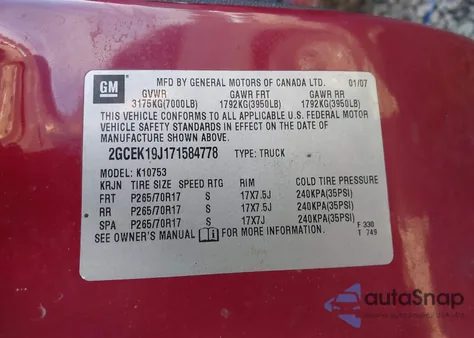 2007 Chevrolet Silverado 1500 Lt2 из США, поврежденный, VIN 2GCEK19J171584778